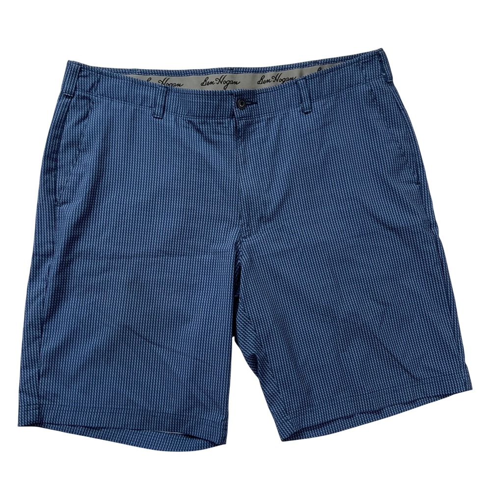 Ben Hogan‎ Blue Geometric Golf Shorts 40 Performance Stretch Flat Front Athletic
